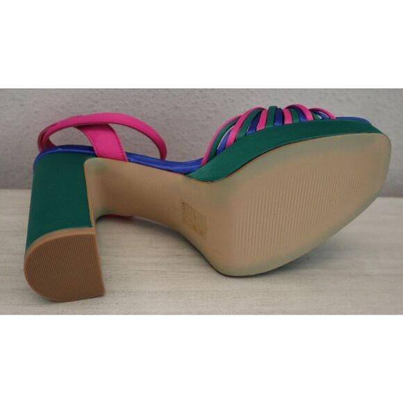 Sun Gurg Women's Sz 8 Hot Pink Open Toe Ankle Strap Platform Chunky Heel Sandals - Picture 8 of 12